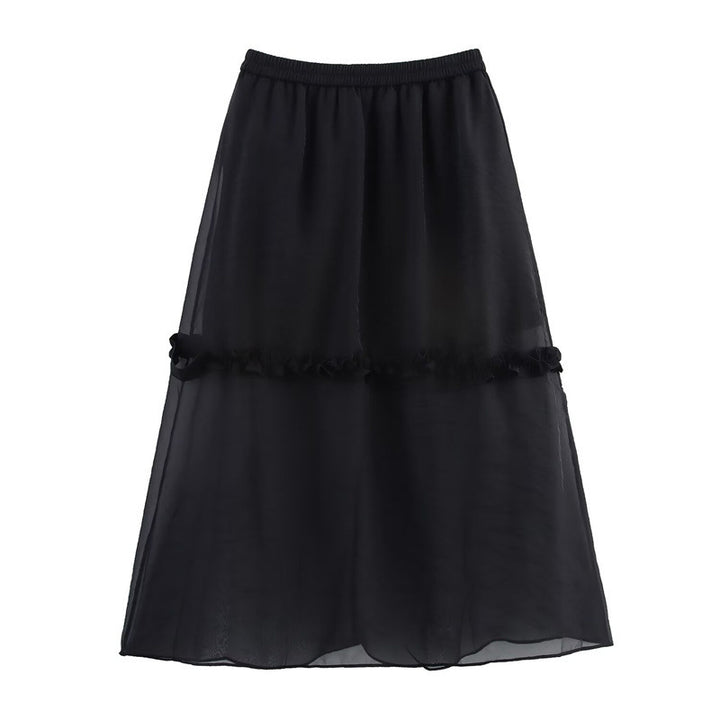 Dame Maxi-Nederdel med flæse design og elastisk talje Stilla