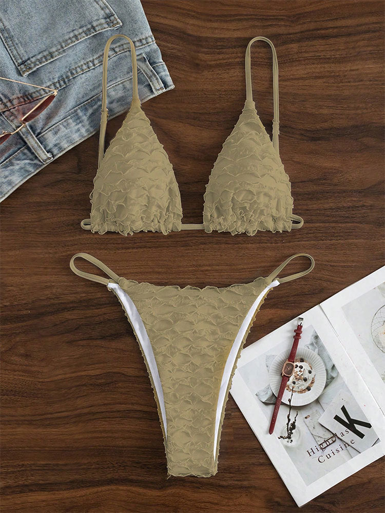 Dame Triangel-Bikini med voluminøst flæse-design Skovae