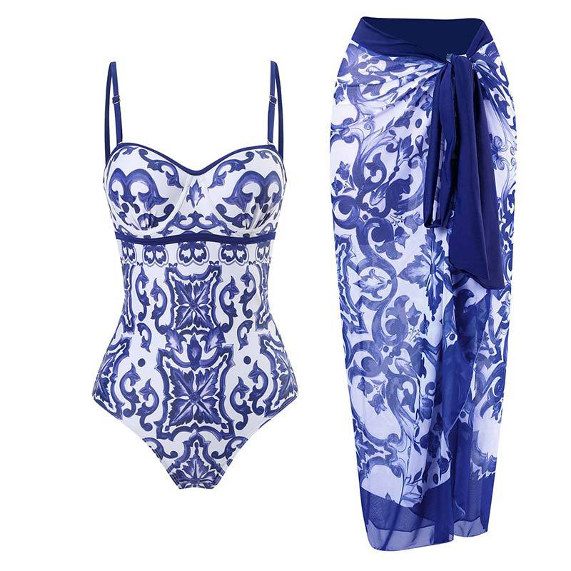 Dame badetøj sæt med blomster top og flot transparent sarong Stilla