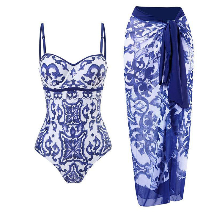 Dame badetøj sæt med blomster top og flot transparent sarong Stilla