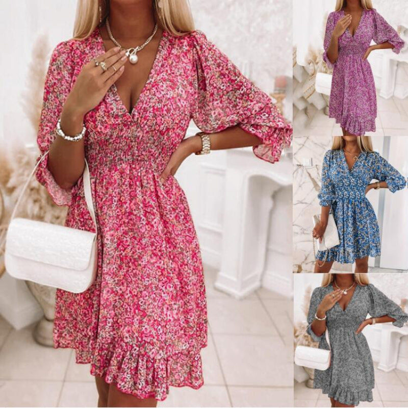 Femme Floral Smocked Talje Kjole Stilla