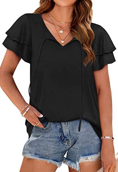 Dame fritids T-shirt med flæsekant Stilla