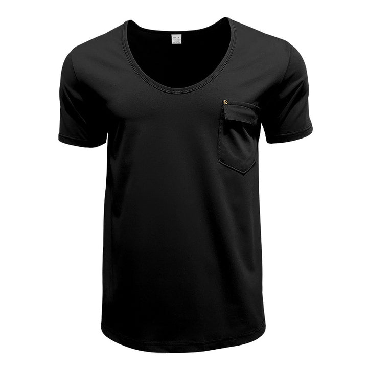 Herrer afslappet T-shirt med dyb rund halsudskæring og praktisk brystlomme Stilla