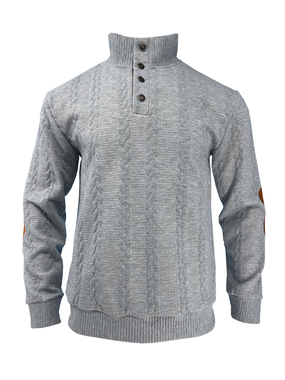 Herrer Groft strik Pullover med knapbare krave og kunstlæderdetaljer Stilla