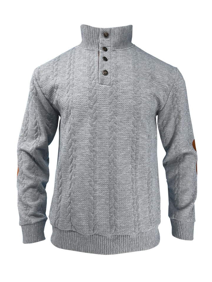 Herrer Groft strik Pullover med knapbare krave og kunstlæderdetaljer Stilla
