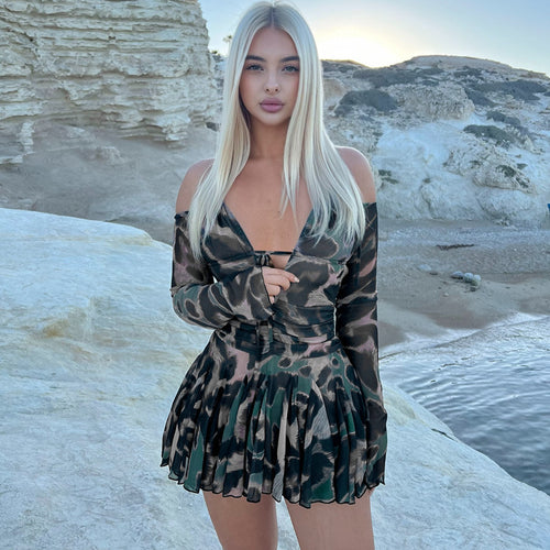 Dame off-shoulder Minikjole med rynker Stilla