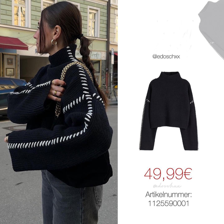 Dame strikkepullover med detalje-kærlig ståkrave og elegante sideløsninger Stilla