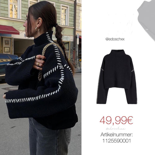 Dame mode strikpullover med kontrasterende sømme og bred pasform Stilla