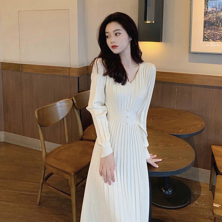 Femme Elegante Ribstrik Maxi Kjole med Knapdetaljer Stilla