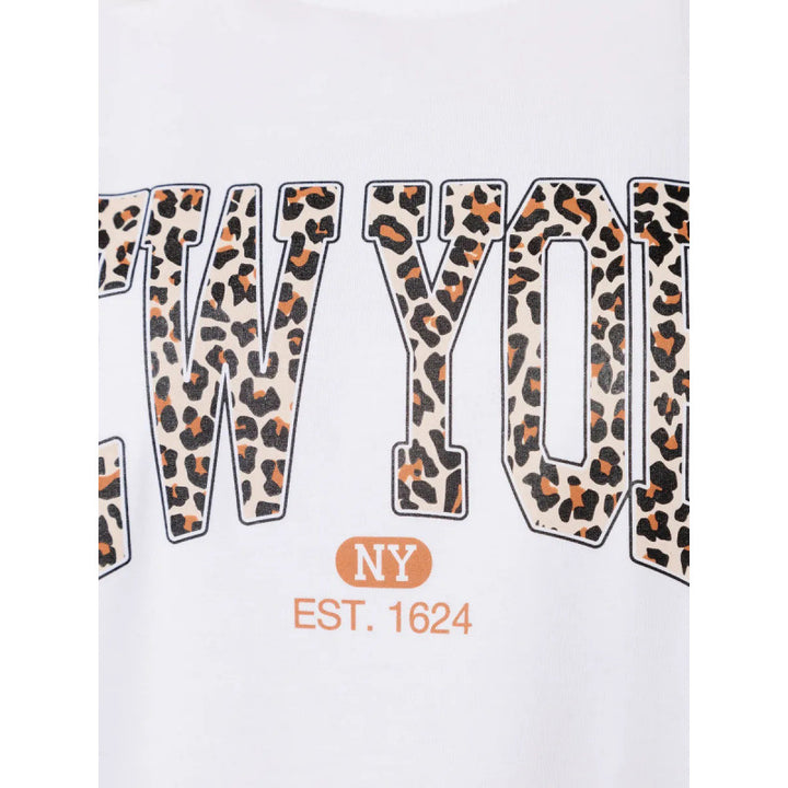Dame afslappet T-shirt med iøjnefaldende New York leopardtrykt Stilla