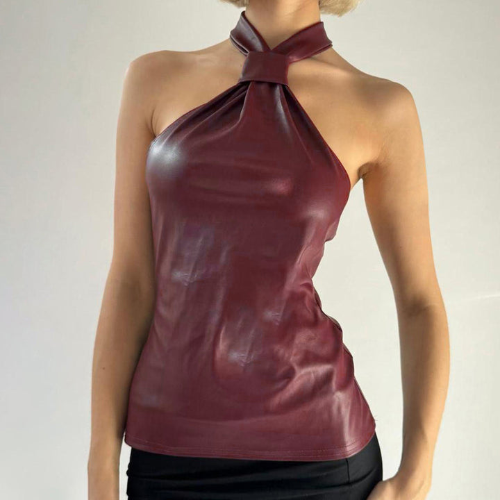 Dame Trendy top med asymmetrisk snit og høj krave Skovae