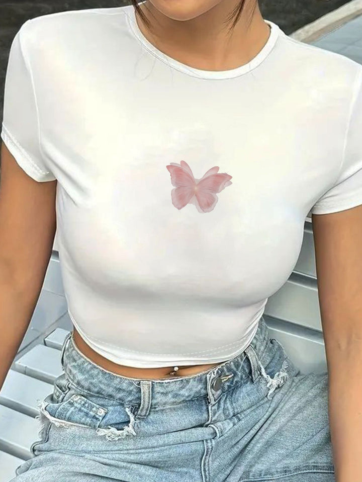Dame Crop-T-shirt med kreative sløjfe-detaljer Skovae