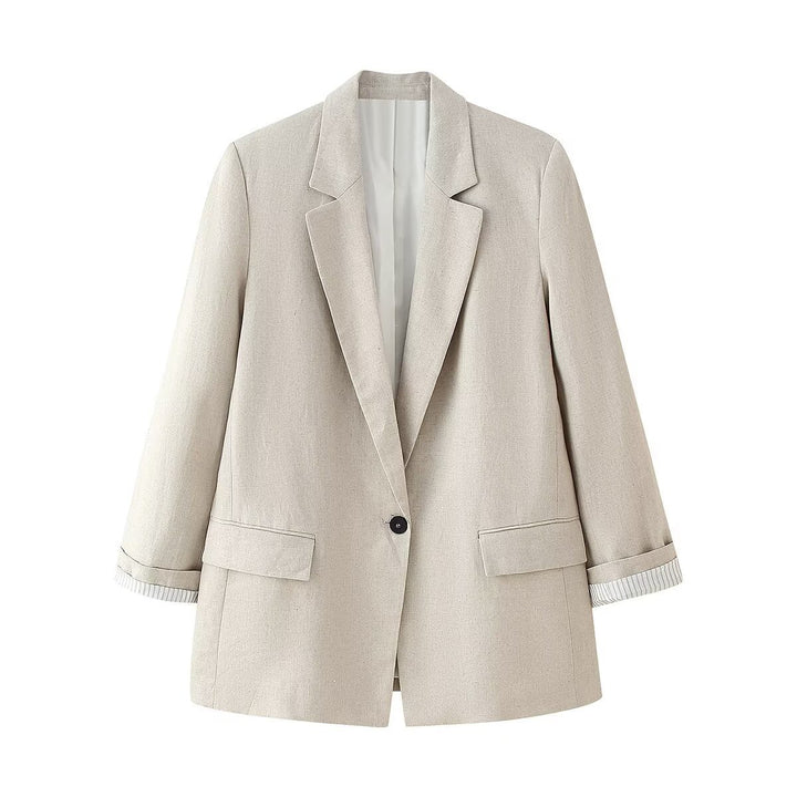 Femme Skræddersyet Linned Blazer med Kontrastmanchetter Stilla