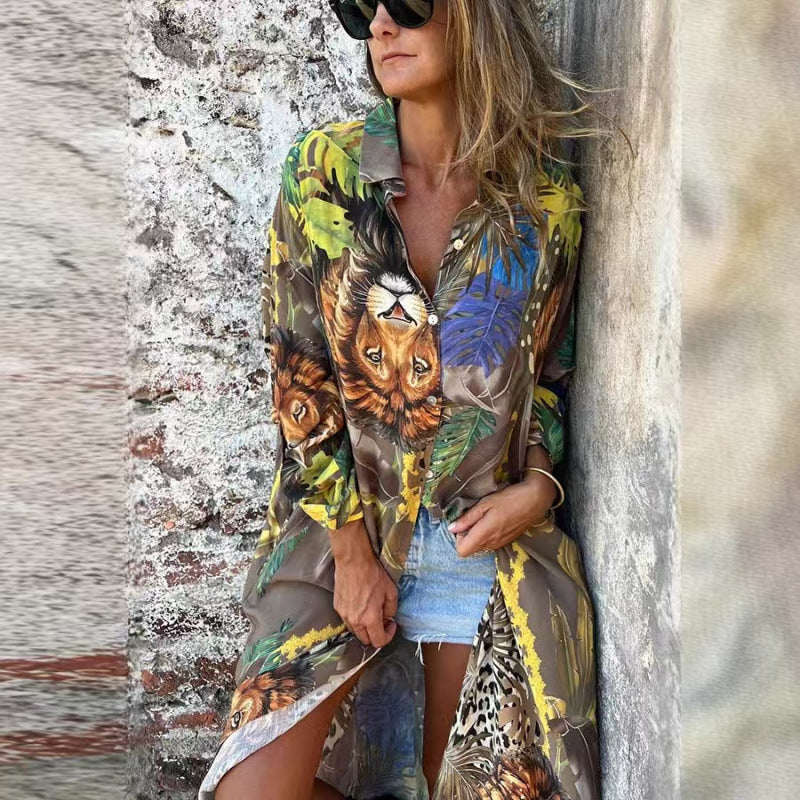 Dame Oversized Kimono med dyreprint og bred pasform Stilla