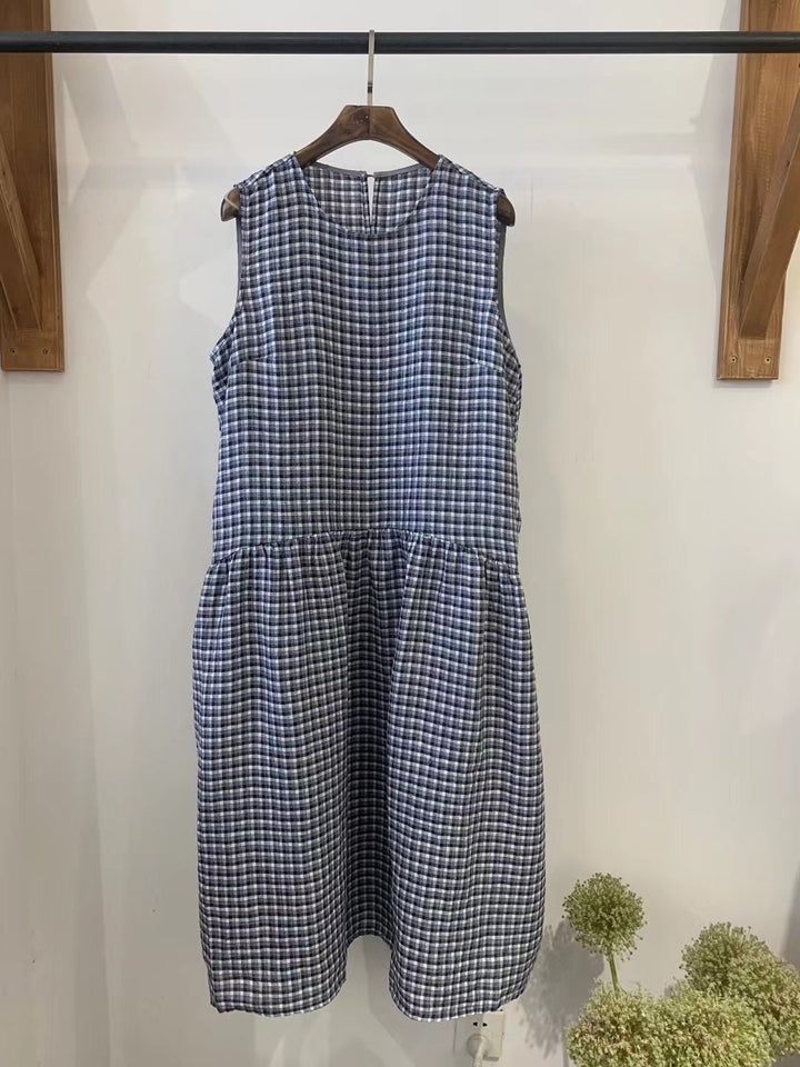 Femme Gingham Check Ærmeløst Kjole Stilla
