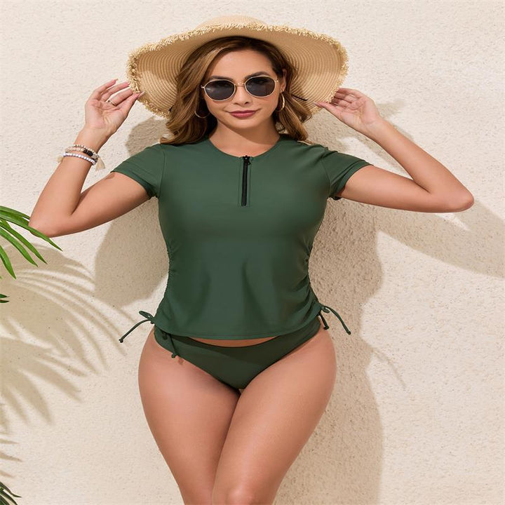 Dame Rashguard-Bikini-sæt med kort arm og justerbar snor Skovae