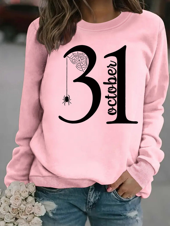 Kvindernes sweatshirt med kreativ Halloween-motiv og behagelig pasform Stilla