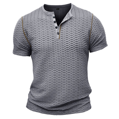 Herre kortærmet Henley-shirt med struktureret stof og trendy accenter Stilla