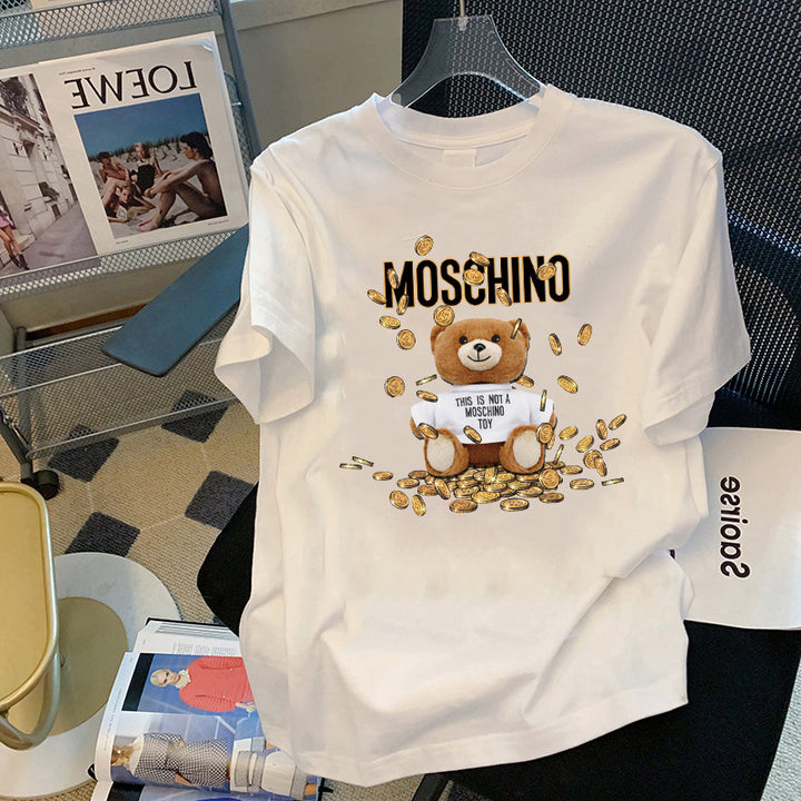 Dame T-shirt med unik bjørnemotiv og trendy tryk Stilla