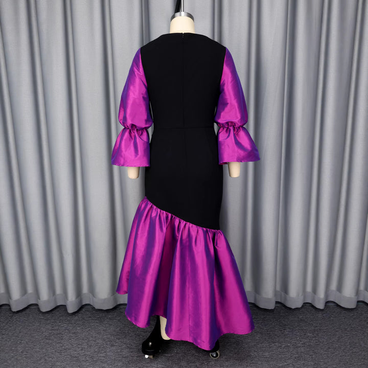 Dame aften kjole med voluminøse ærmer og elegant kant Skovae