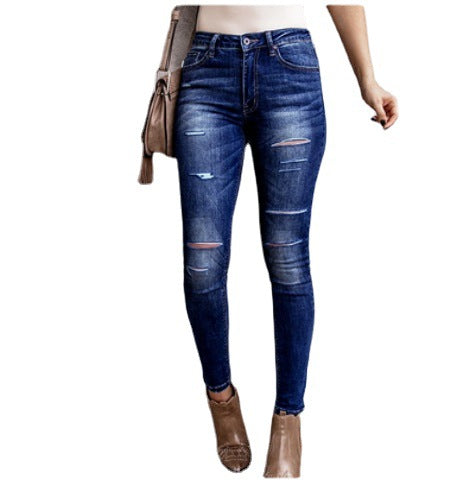 Dame Ripped Skinny Jeans med høj talje og afslappet pasform Stilla