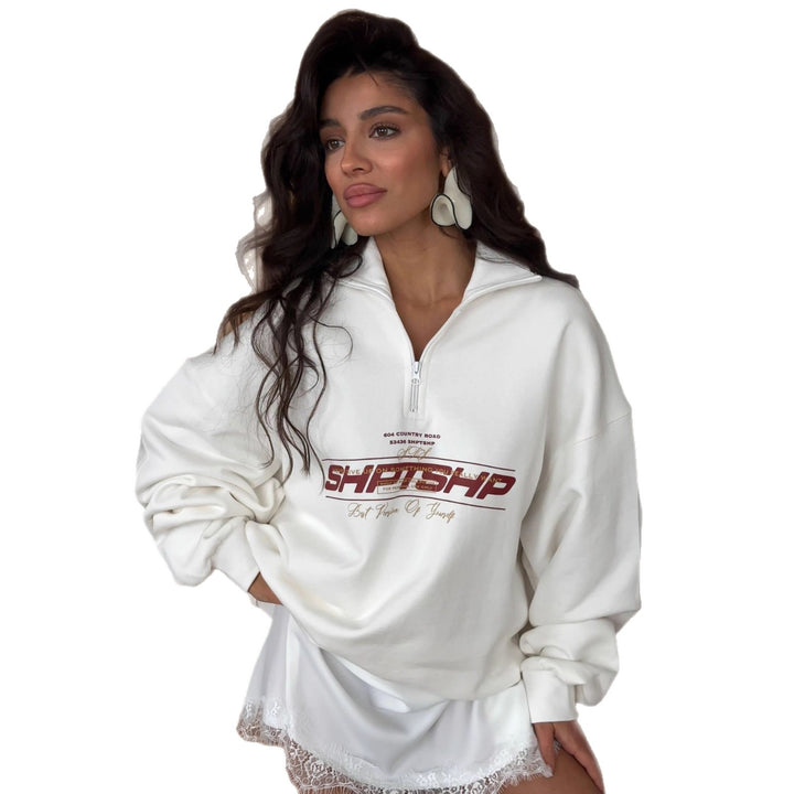 Kvinders afslappede hoodie med halvv zipper og stiliseret print Stilla