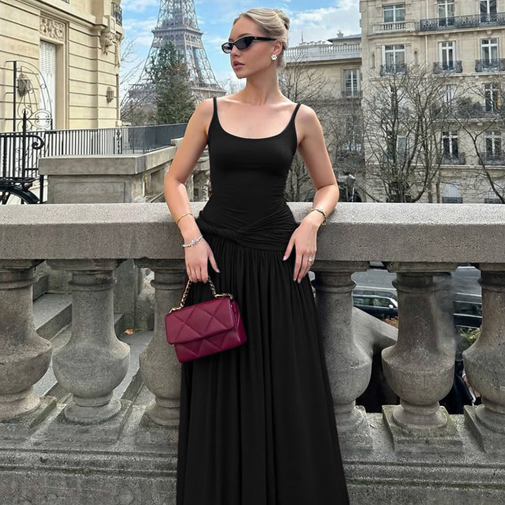Dame Elegant Maxikjole med Drapering og Spaghetti-Stropper Skovae