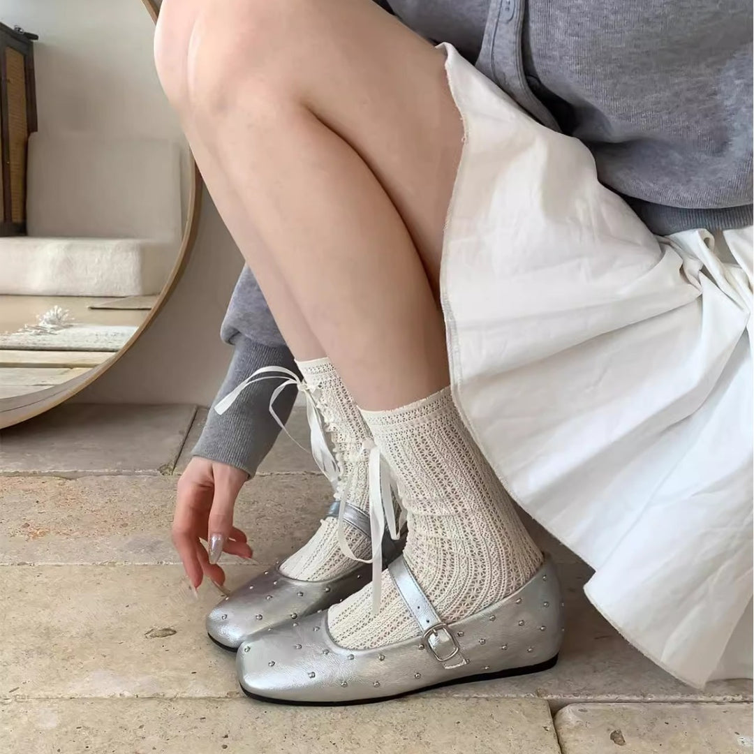 Dame Elegant Spids Tå Mary Jane Ballerinaer med Dekorativ Spænde Stilla