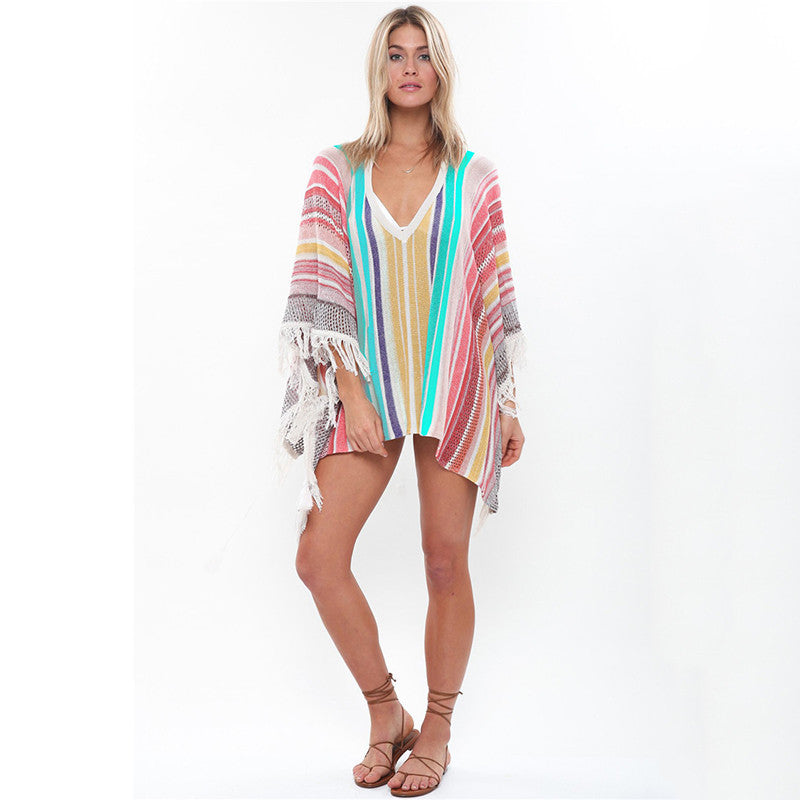 Dame Strandponcho med legende frynse-design Stilla