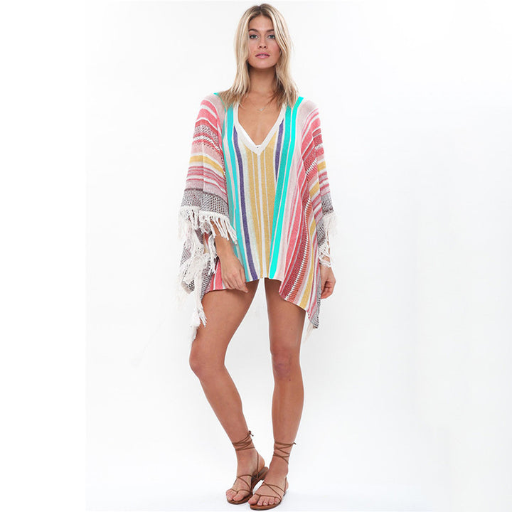 Dame Strandponcho med legende frynse-design Stilla