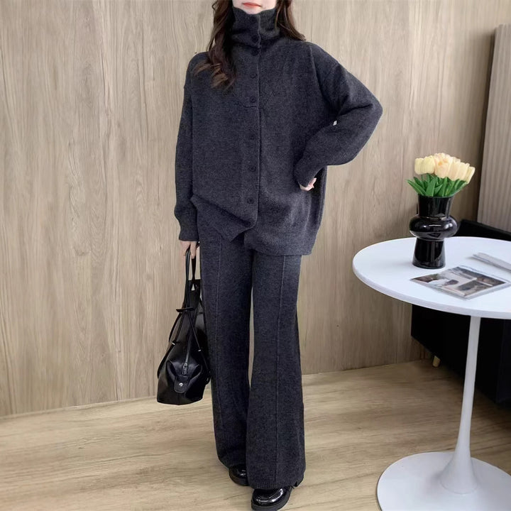 Femme Cozy Strikcardigan og Bukser Sæt Stilla