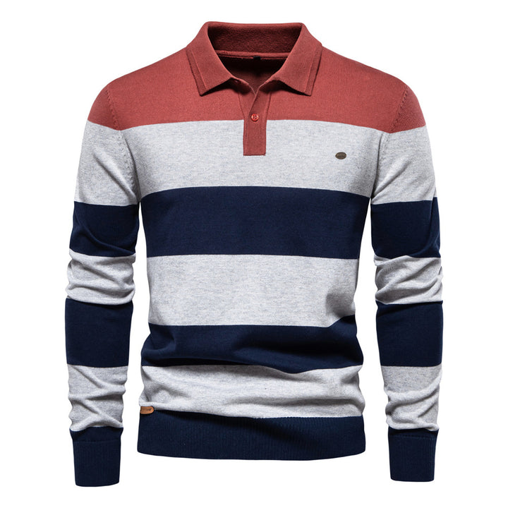 Herrer Langærmet Polopullover med moderne stribemønster Stilla