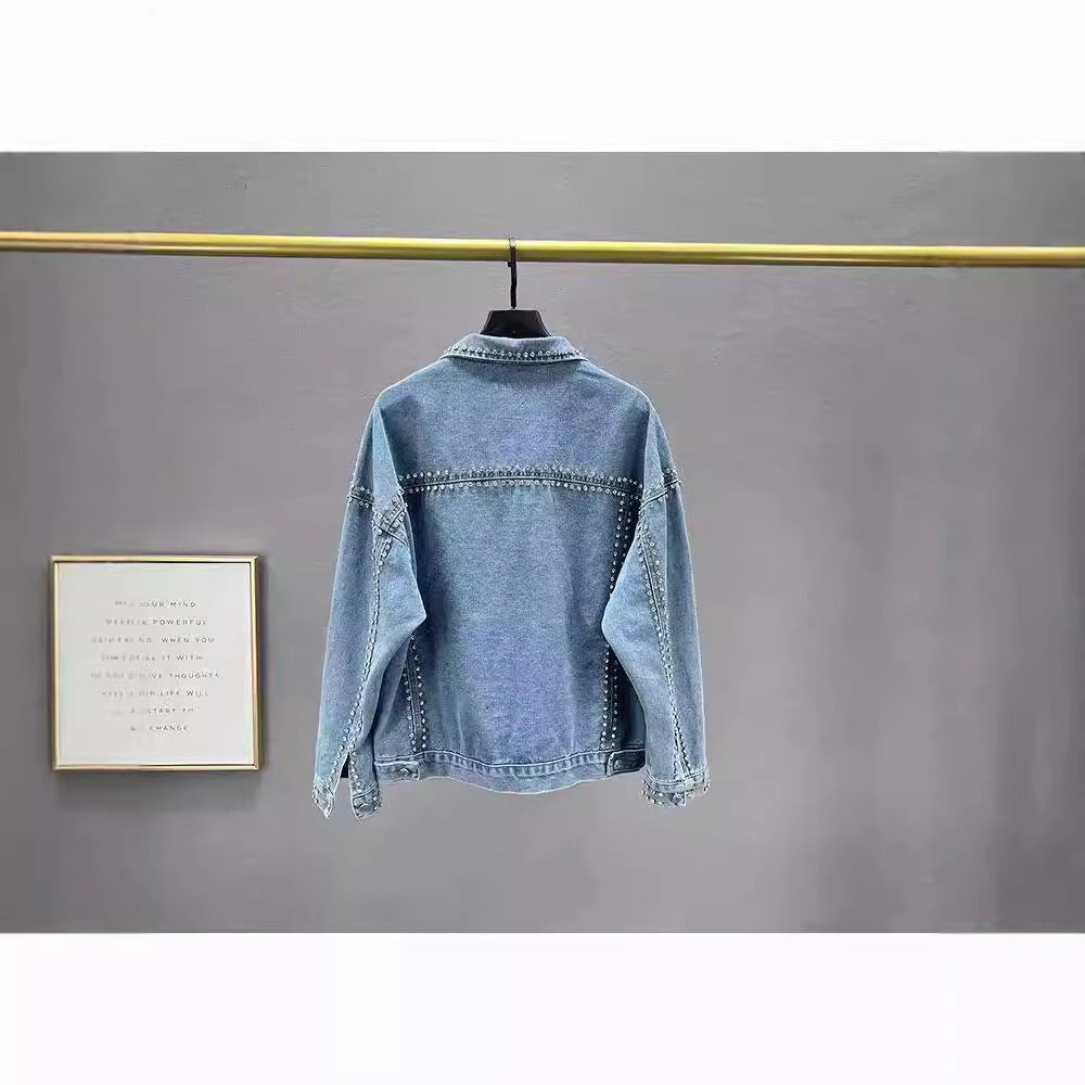 Damer mode denimjakke med dekorative nitter Stilla