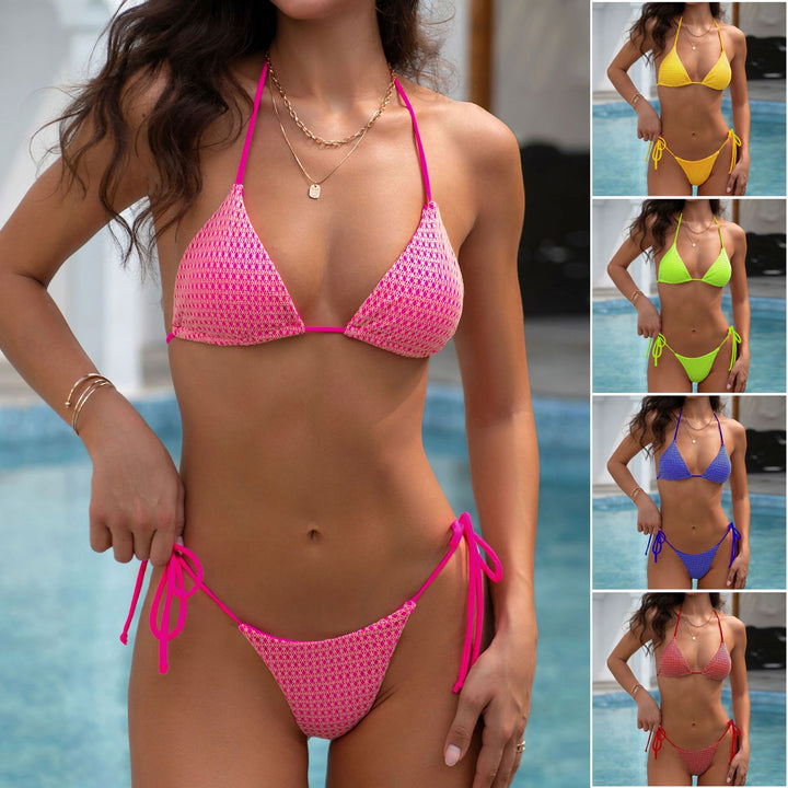 Dame Triangel-Bikini-Sæt med fint netdesign og justerbare bindinger Stilla