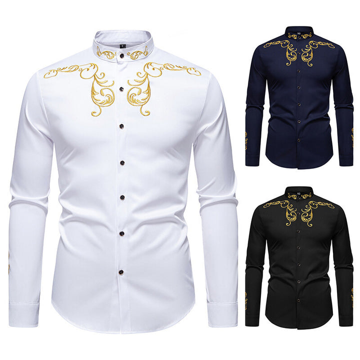 Herre Elegant Broderet Skjorte Stilla