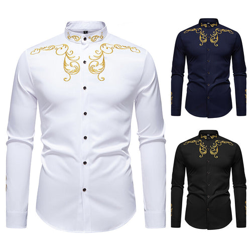 Herre Elegant Broderet Skjorte Stilla