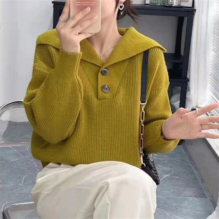 Femme Strik-Polo-Sweater med knapliste Stilla