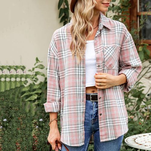 Femme Afslappet Fit Flannel Knap-Up Skjorte Stilla