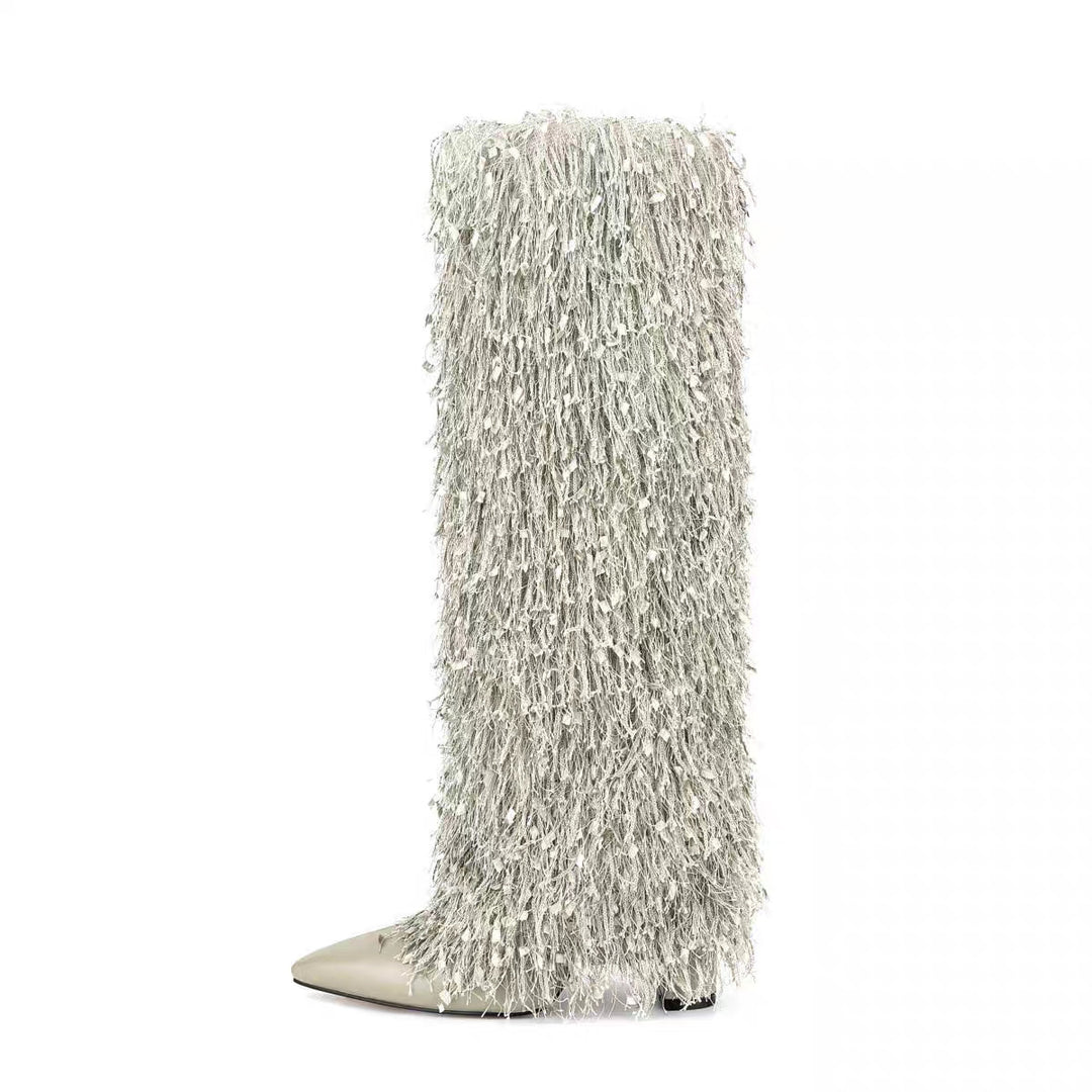 Femme Over-the-Knee Fjer Stiletto Støvler Stilla