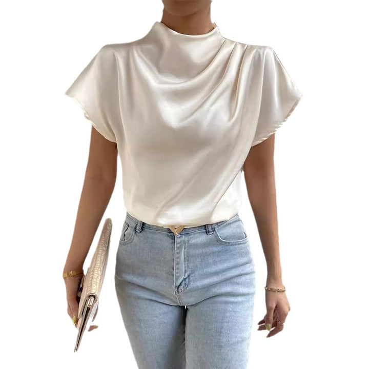 Dame Elegant satin top med innovativ krave og flydende snit Stilla