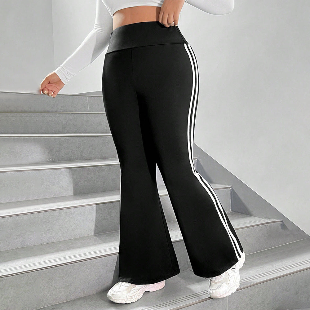 Dame Sportslige Flared Leggings med elastisk høj talje og sidelange striber Skovae