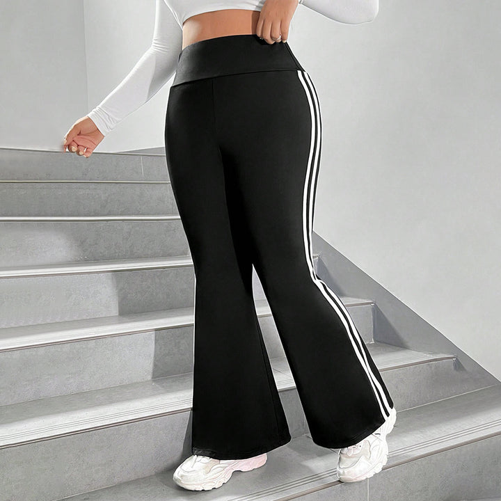 Dame Sportslige Flared Leggings med elastisk høj talje og sidelange striber Skovae
