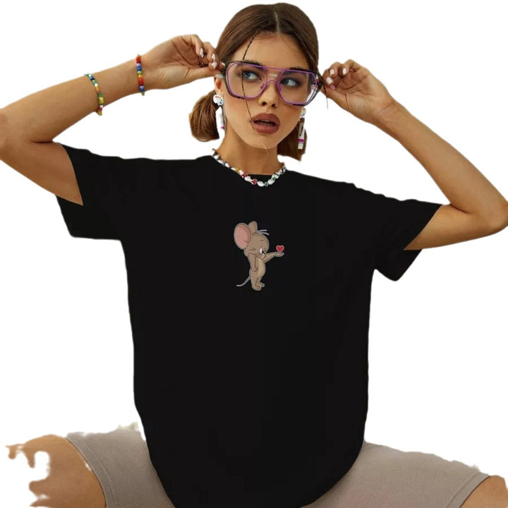 Dame T-shirt med kreativt dyremotiv og afslappet pasform Stilla