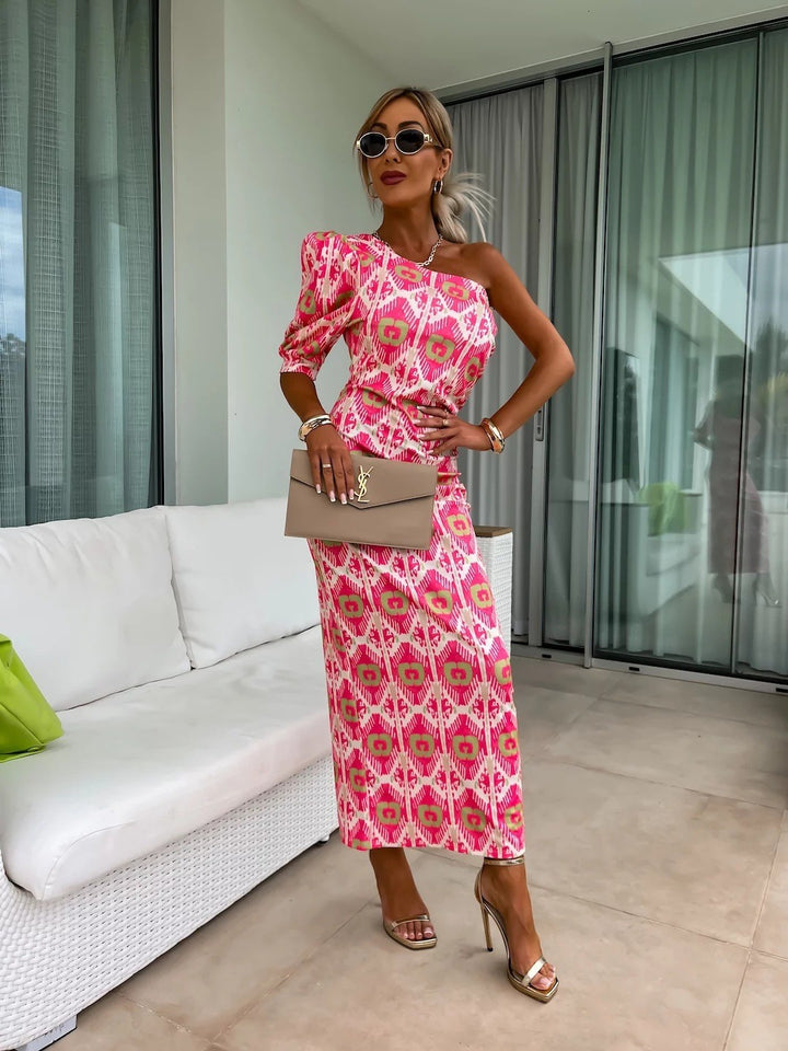 Dame Maxi-kjole i asymmetrisk stil med blomstertryk Stilla