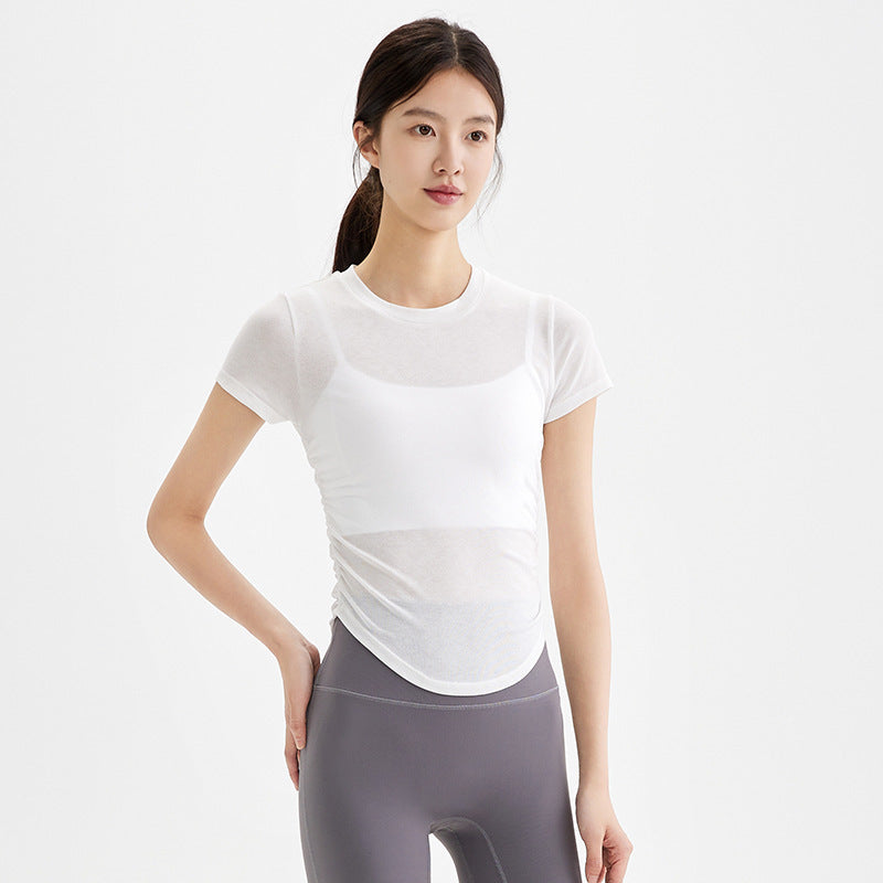 Dame sporty kortærmet top lavet af åndbart materiale med struktureret design Stilla