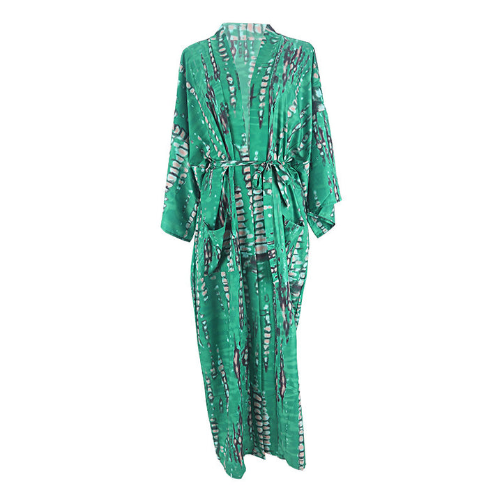 Dame sommerlet strandkimono med kunstnerisk batikdesign Stilla