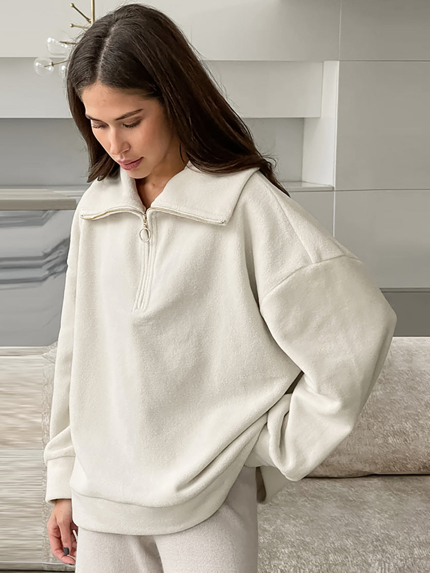 Dame hyggelig fleece-pullover med høj krave og lynlås Stilla