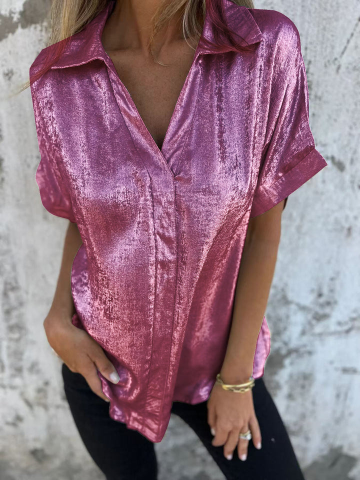 Dame Glinsende Satin Kortærmet Bluse Stilla