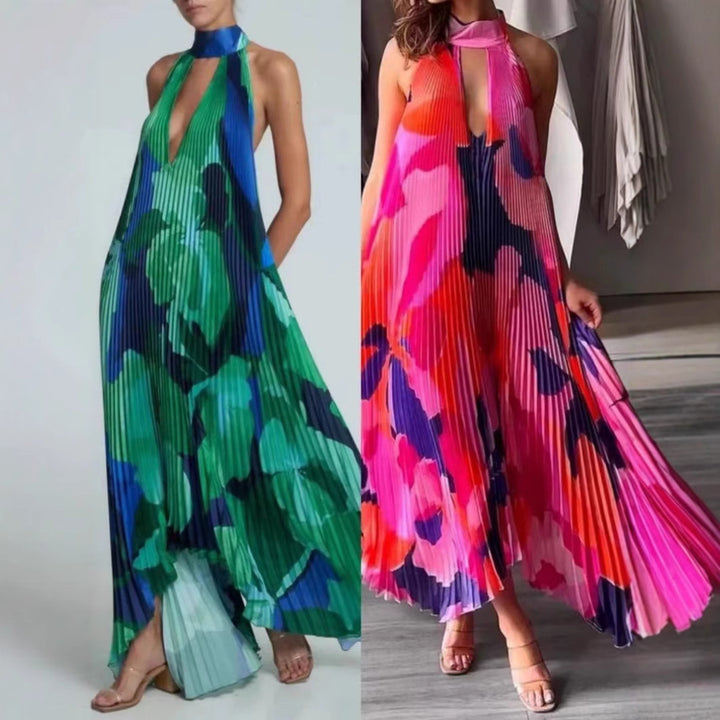 Dame Plisseret Maxikjole med blomsterdesign og raffinerede cut-outs Stilla