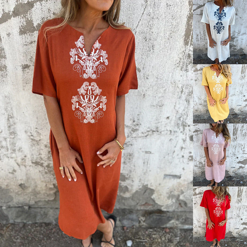 Dame Bohemian Stil Midi Kjole med broderede detaljer Stilla